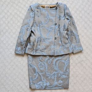 Vintage Bill Blass Quilted Jacquard Brocade Skirt Suit Union Label Size 14